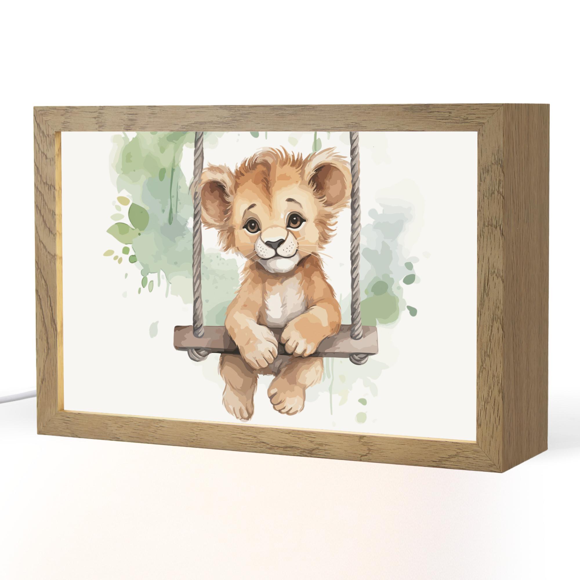 NACHTTISCHLAMPE Löwe - Tier - Kinder - Dschungel 30x20 cm - Weiß, Holzwerkstoff (8/30/20cm) - OnlyWow