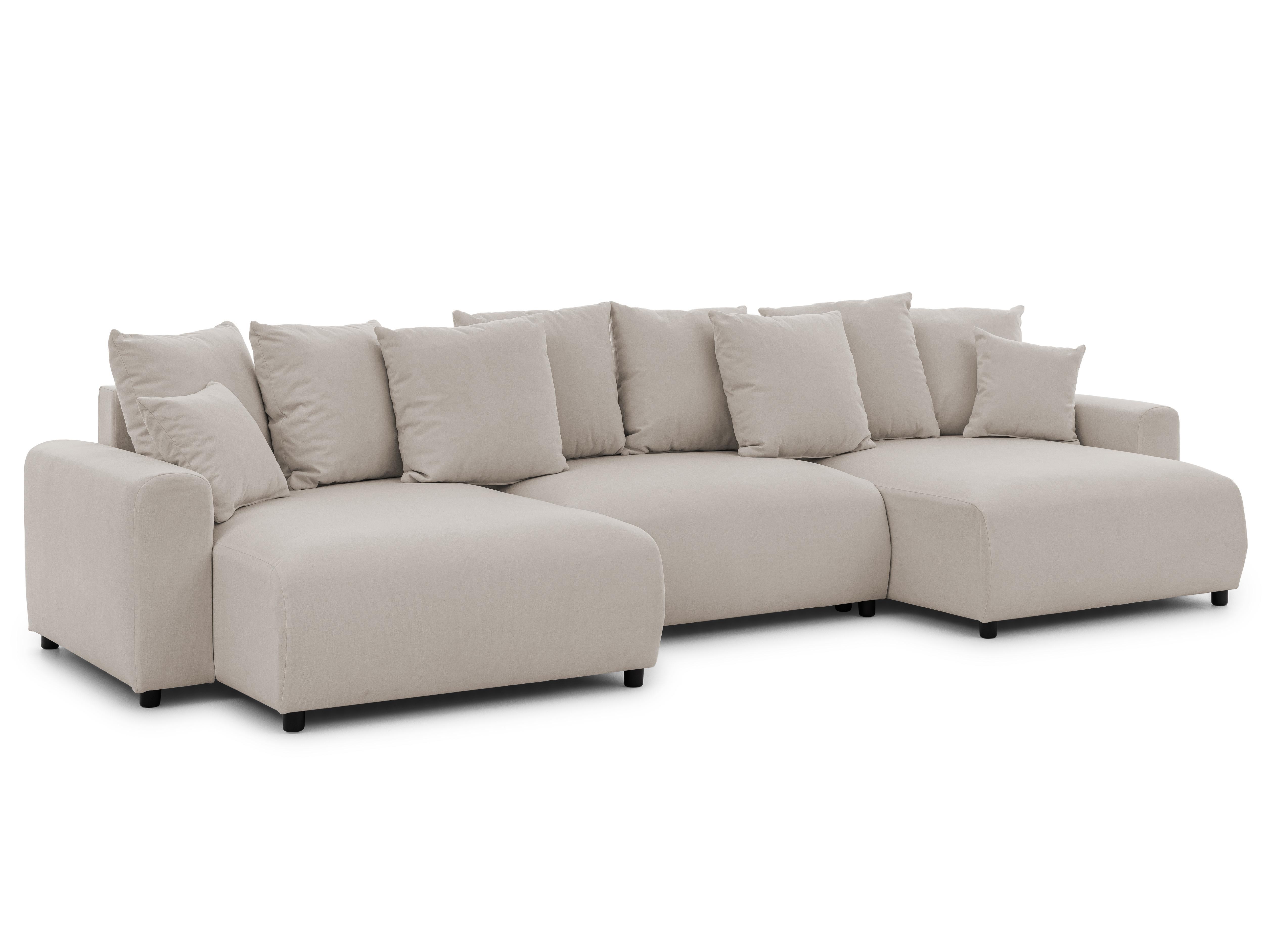 WOHNLANDSCHAFT Calma mit Schlaffunktion und Bettkasten im Bumpy-Design aus weichem Beige Webstoff - Beige/Schwarz, Holz/Textil (336/88/140cm) - S-Style