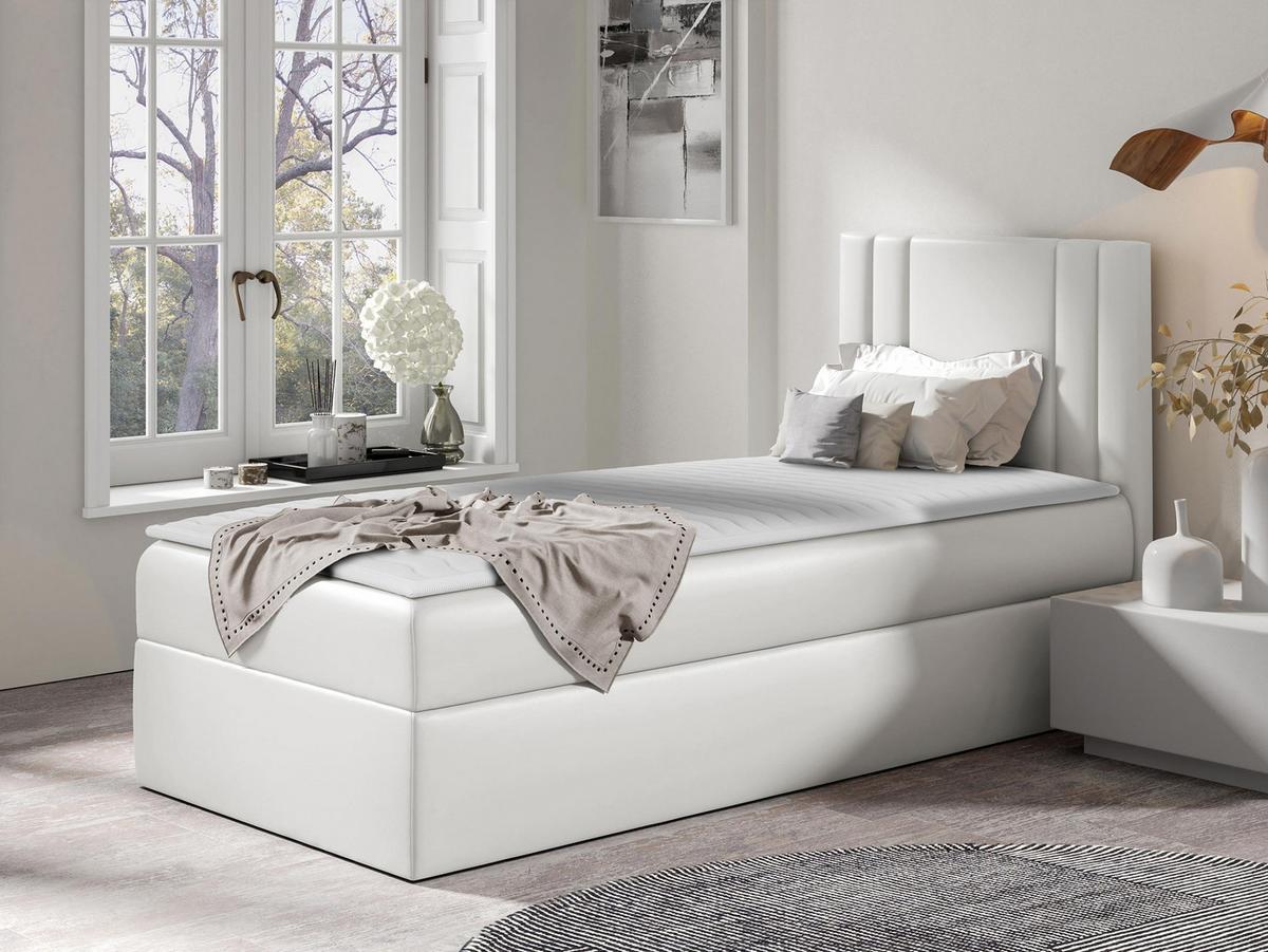 BOXBETT Carmen Mini, Seite zum Öffnen des Bettkastens: Rechts - H3 - Weiß, Holz (100/200cm) - MIRJAN24
