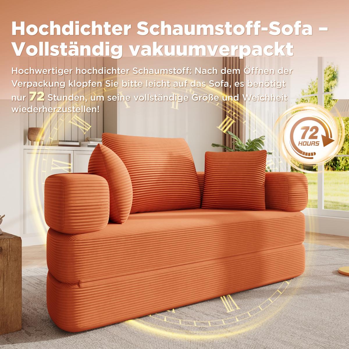 SOFABETT Klappbares Gästebett & Modulares Sofa aus weichem Cord-Stoff - Dunkelorange, Textil (173/40/176cm) - Urban Meuble