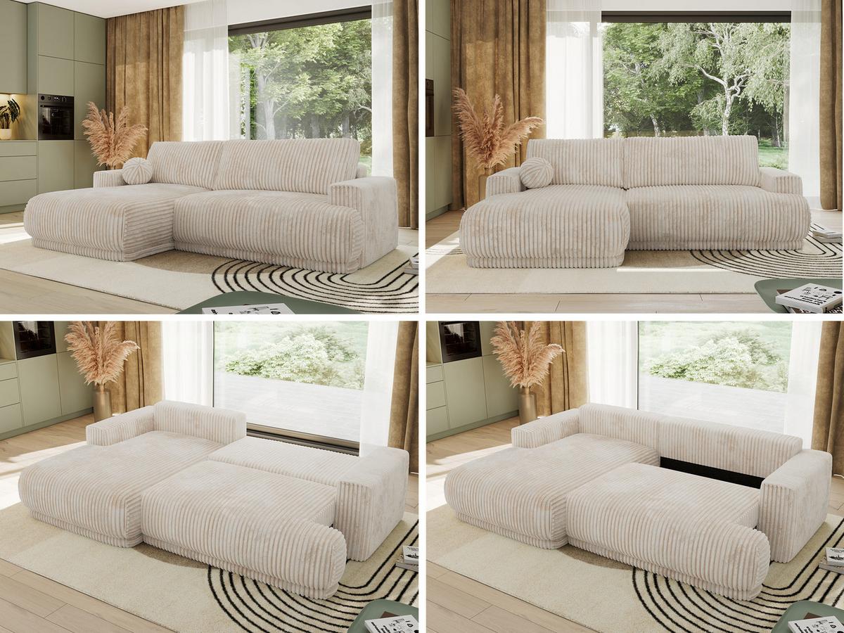 ECKSCHLAFSOFA RINA L Beige Cord - links - Beige/Schwarz, Kunststoff/Textil (267/170cm) - MKS