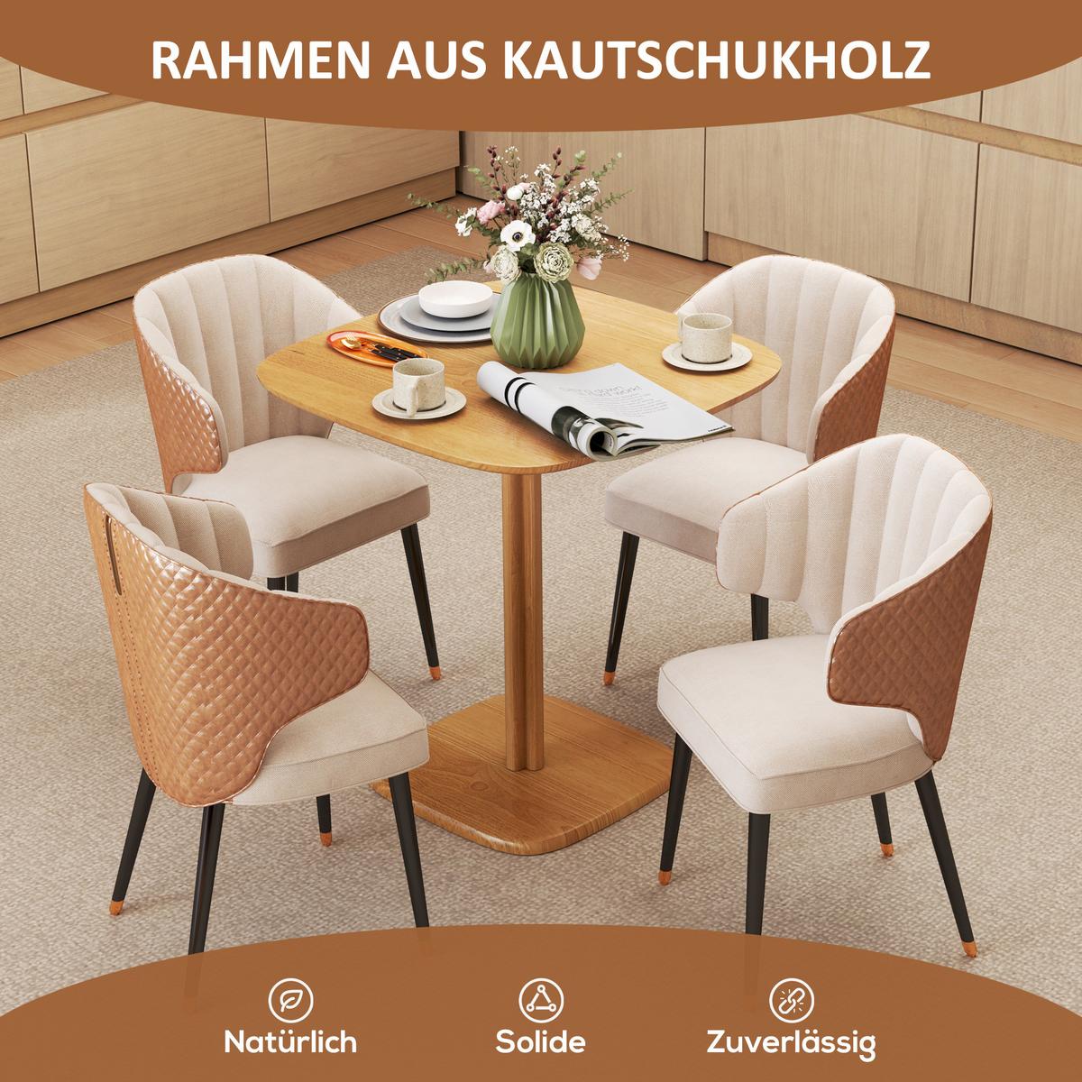 ESSTISCH Kautschukholz Naturholz - Naturfarben, Holz (70/70/75cm) - HOMCOM