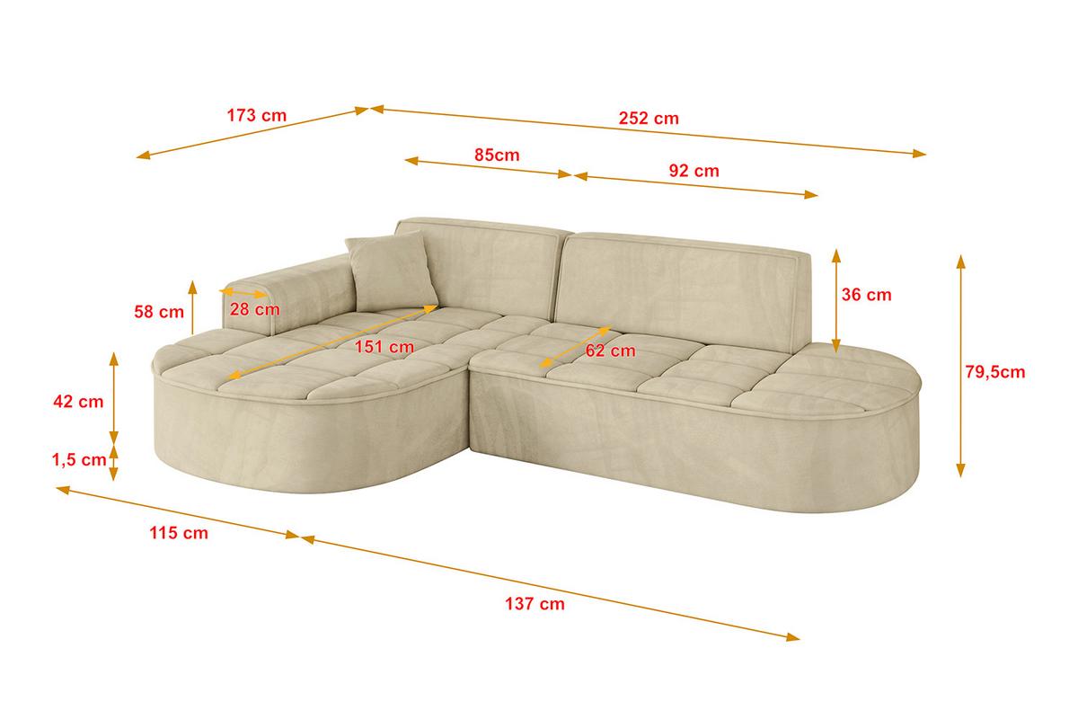 ECKSOFA Ottomane Links LIVO-L1 - 252x173x79,5 cm Beige - Beige, Holzwerkstoff/Textil (252/173cm) - ALTDECOR