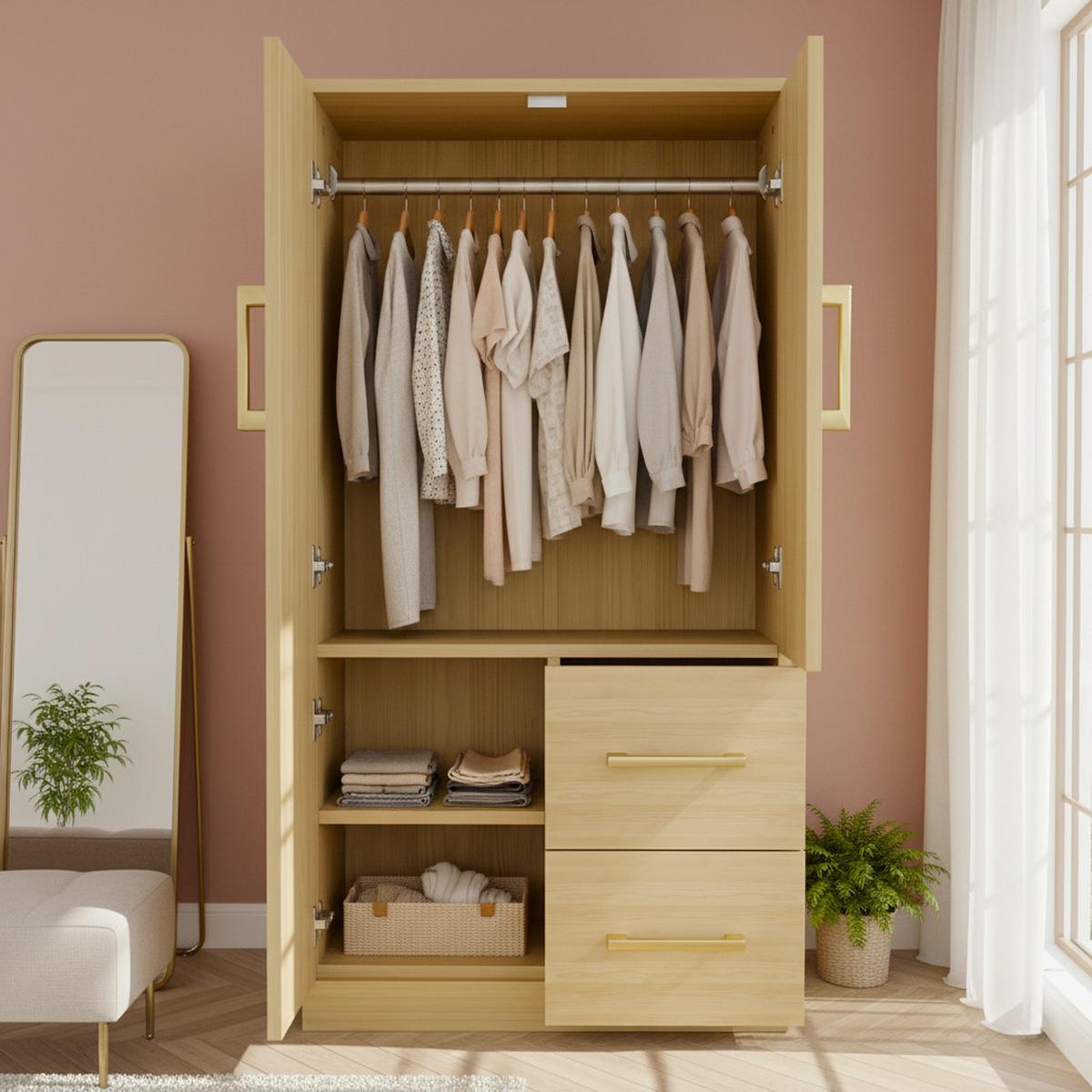 KLEIDERSCHRANK 70x135 cm in Natur Holz-Optik mit 2 Türen - Naturfarben, Holzwerkstoff (70/135/40cm) - Urban Meuble
