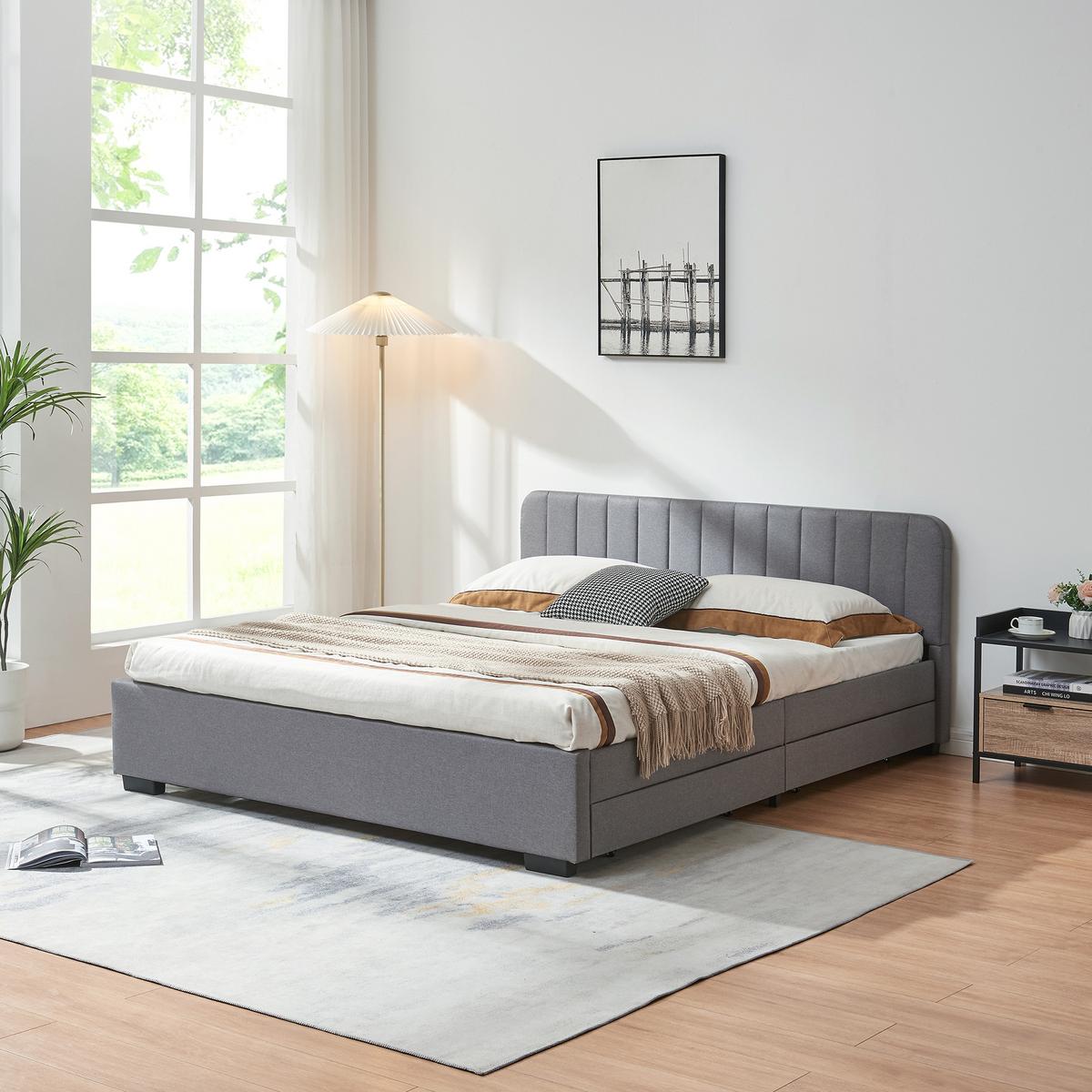 POLSTERBETT Nofrenna - Schwarz/Grau, Holzwerkstoff/Kunststoff (140/200cm) - [en.casa]
