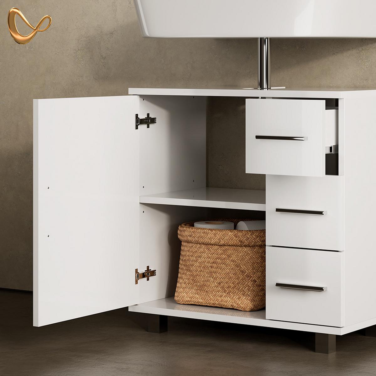 WASCHBECKENUNTERSCHRANK Eisak Weiß Hochglanz 60 x 60.8 cm - Weiß Hochglanz, Holzwerkstoff (60/60.8/33cm) - Livinity®