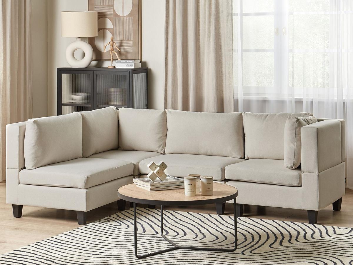 ECKSOFA Modul 4-Sitzer rechtsseitig Hellbeige Stoff Unstad - Beige/Schwarz, Textil (228/152cm) - Beliani