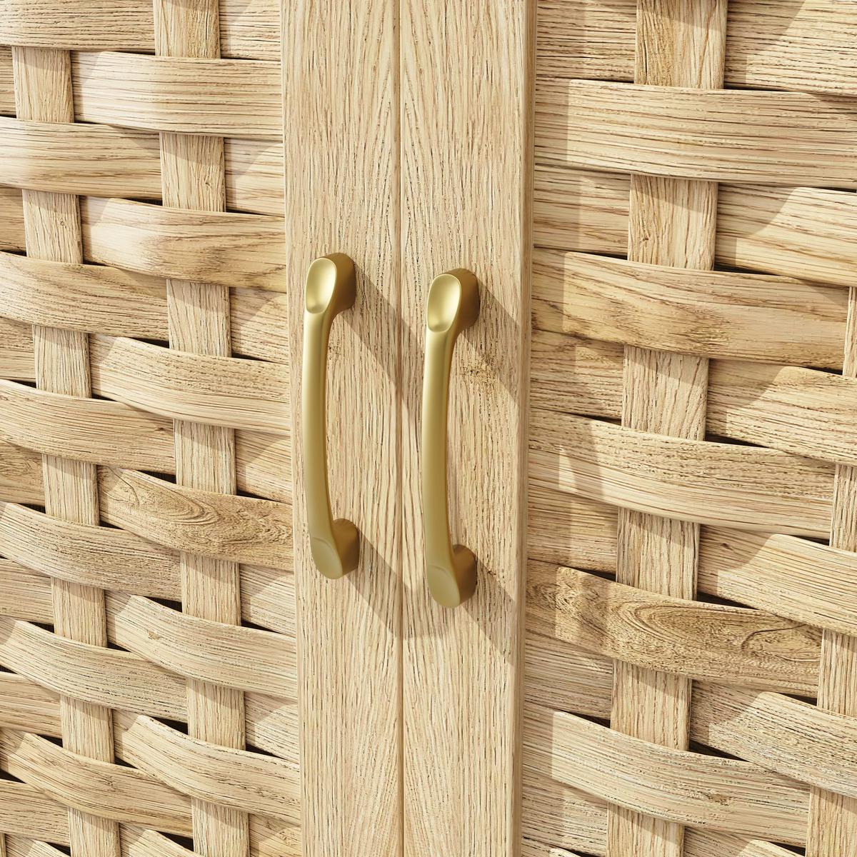 HIGHBOARD Holzoptik Natur mit LED & Geflochtenen Glastüren - Eiche San Remo, Glas/Holzwerkstoff (120/180/40cm) - Urban Meuble