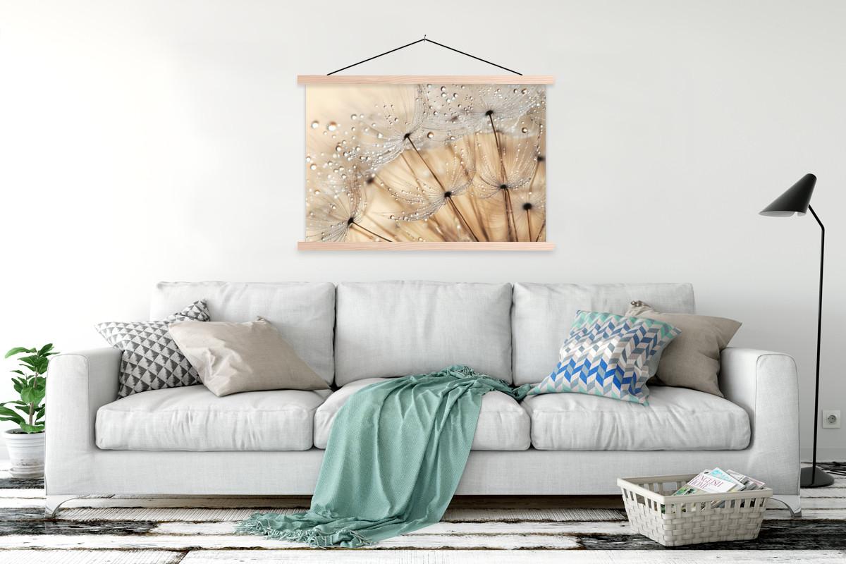POSTER MIT MAGNETLEISTEN Löwenzahn - Abstrakt - Natur - Beige Magnetleiste 120x80 cm - Braun, Textil (120/80/0.15cm) - MuchoWow