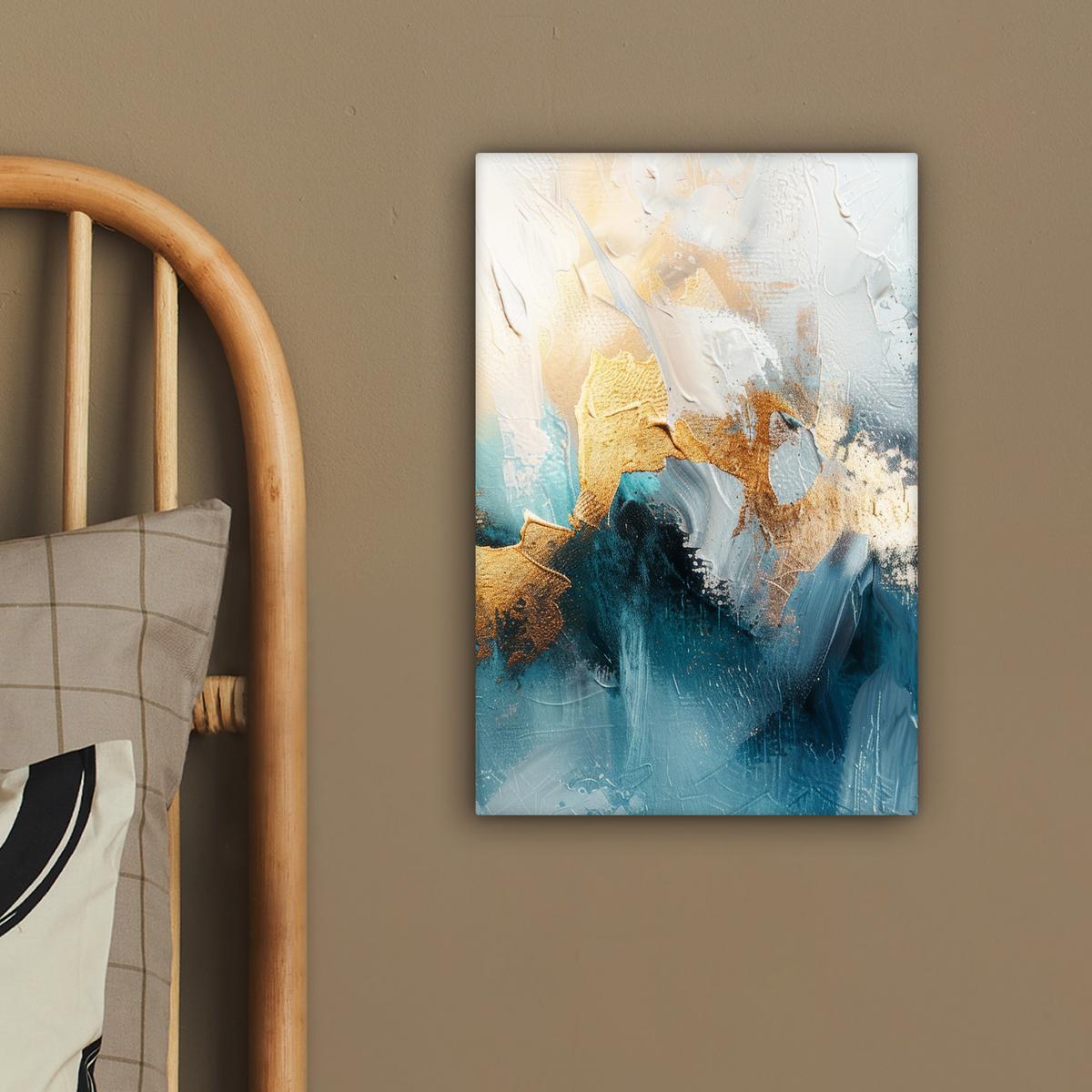 LEINWANDBILD Abstrakt - Kunst - Gold - Blau Deko Wohnzimmer 20x30 cm - Petrol, Textil (20/30cm) - MuchoWow
