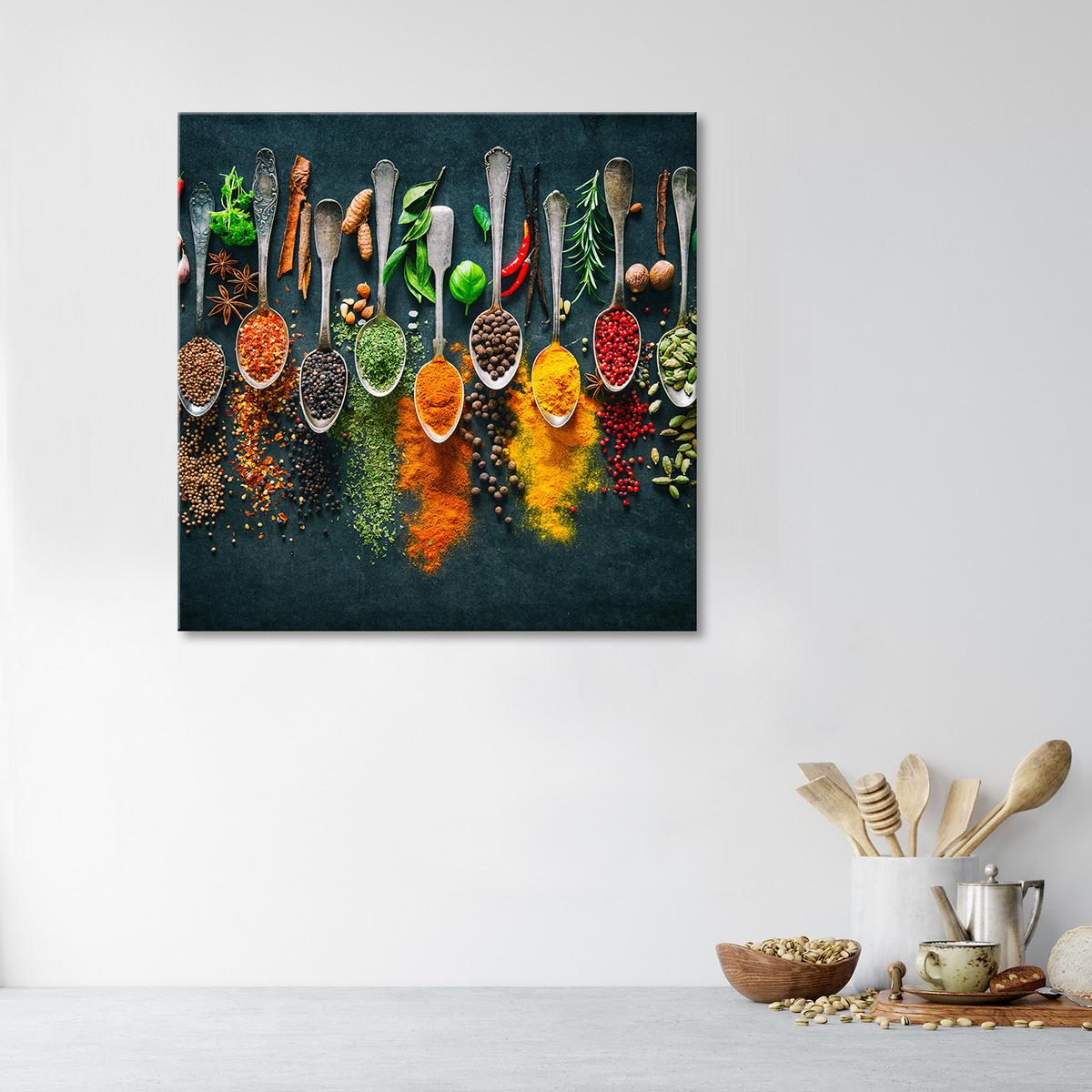 WANDBILD kräuter gewürze für die küche - Multicolor, Textil (30/30cm) - Feeby