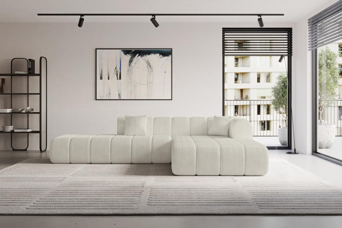 ECKSOFA Ottomane Rechts BILA-L 289x176x71 Creme Cord - Creme/Schwarz, Holzwerkstoff/Kunststoff (289/176cm) - ALTDECOR