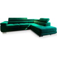 ECKSOFA SELVA R-S Grün Velours-Stoff mit Schlaffunktion - Silberfarben/Grün, Holz/Holzwerkstoff (275/202cm) - MASSENO