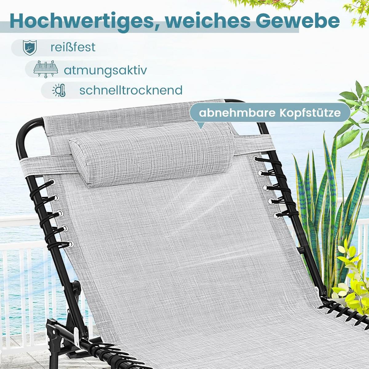 GARTENLIEGE Grau - Grau, Metall (188/86/69cm) - COSTWAY