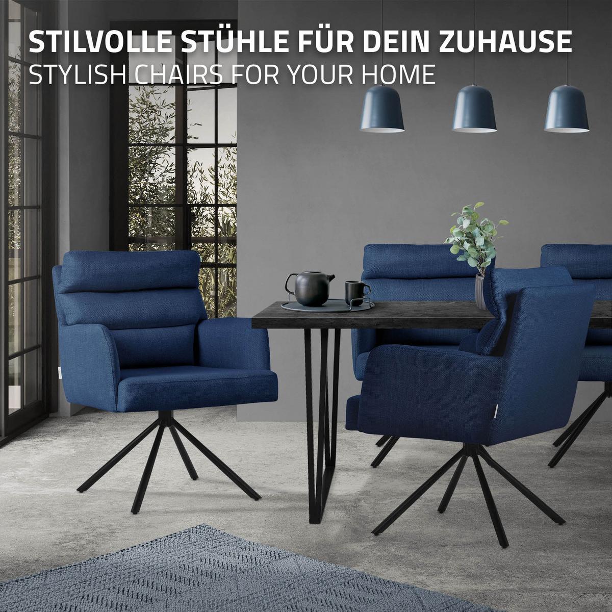 ESSZIMMERSTUHL 4er Set drehbar Dunkelblau Stoffbezug - Schwarz/Dunkelblau, Textil/Metall (64.5/93/64cm) - ML-DESIGN