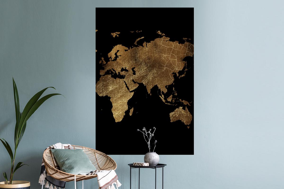 WANDTATTOO Weltkarte - Gold - Luxus - Erde - Schwarz Wandaufkleber 80x120 cm - Goldfarben, Kunststoff (80/120/0.1cm) - MuchoWow