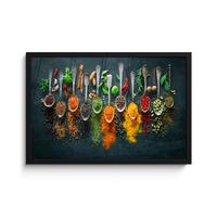 POSTER MIT RAHMENGERAHMTES BILD Kräuter - Gewürze - Löffel 60x40 cm - Currygelb, Papier (60/40cm) - MuchoWow