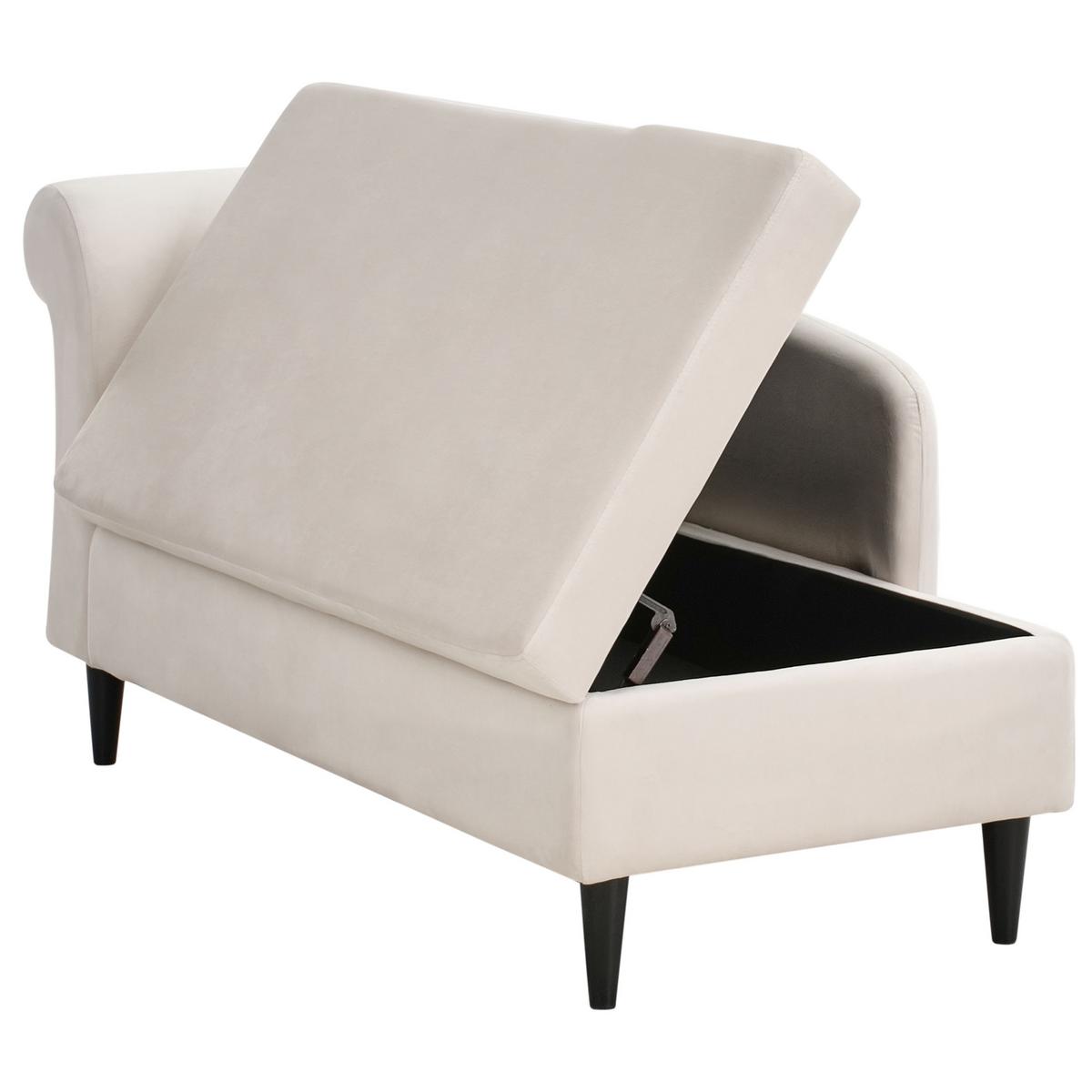 CHAISELONGUE-LINKSSEITIGE Samtstoff Beige mit Stauraum Luiro - Beige/Schwarz, Textil (160/77/70cm) - Beliani