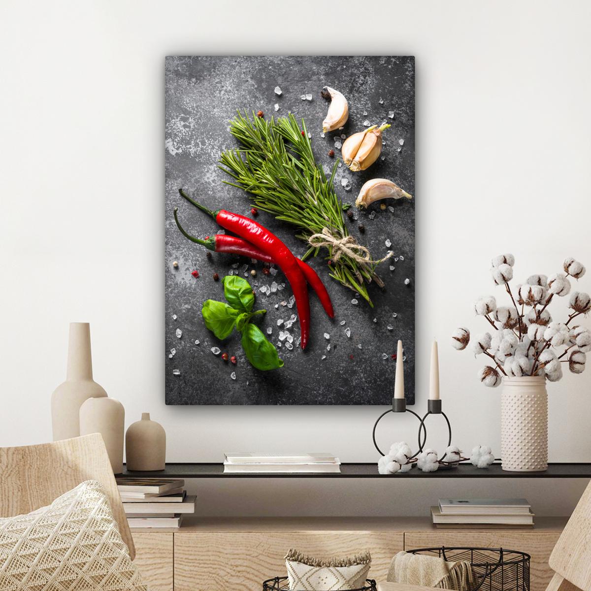 LEINWANDBILD Pfeffer - Kräuter - Gewürze - Beton Wandbild Wohnzimmer 60x80 cm - Dunkelgrau, Textil (60/80cm) - MuchoWow