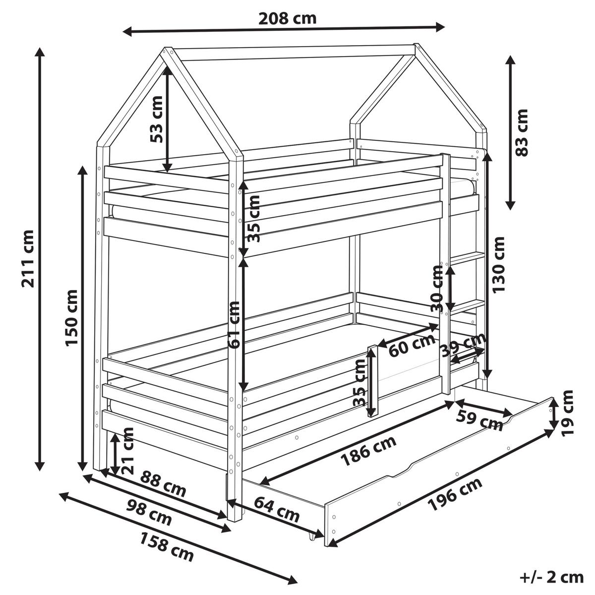 HOCHBETT mit Schaubladen 90x200 cm Braun Girgols - Hellbraun, Holz (90/200cm) - Beliani