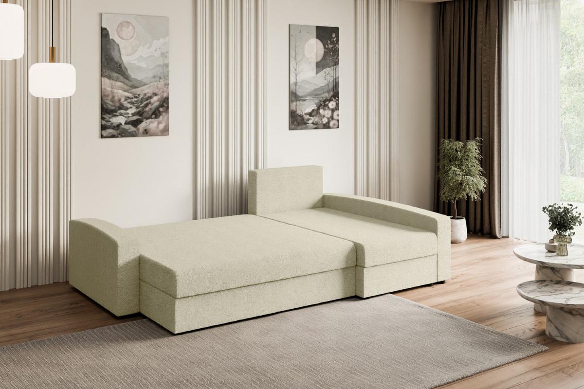 ECKSOFA mit Schlaffunktion und Bettkasten ALESIA-L 231x140x90 cm Beige Bouclé - Beige/Silberfarben, Holzwerkstoff/Kunststoff (231/140cm) - ALTDECOR