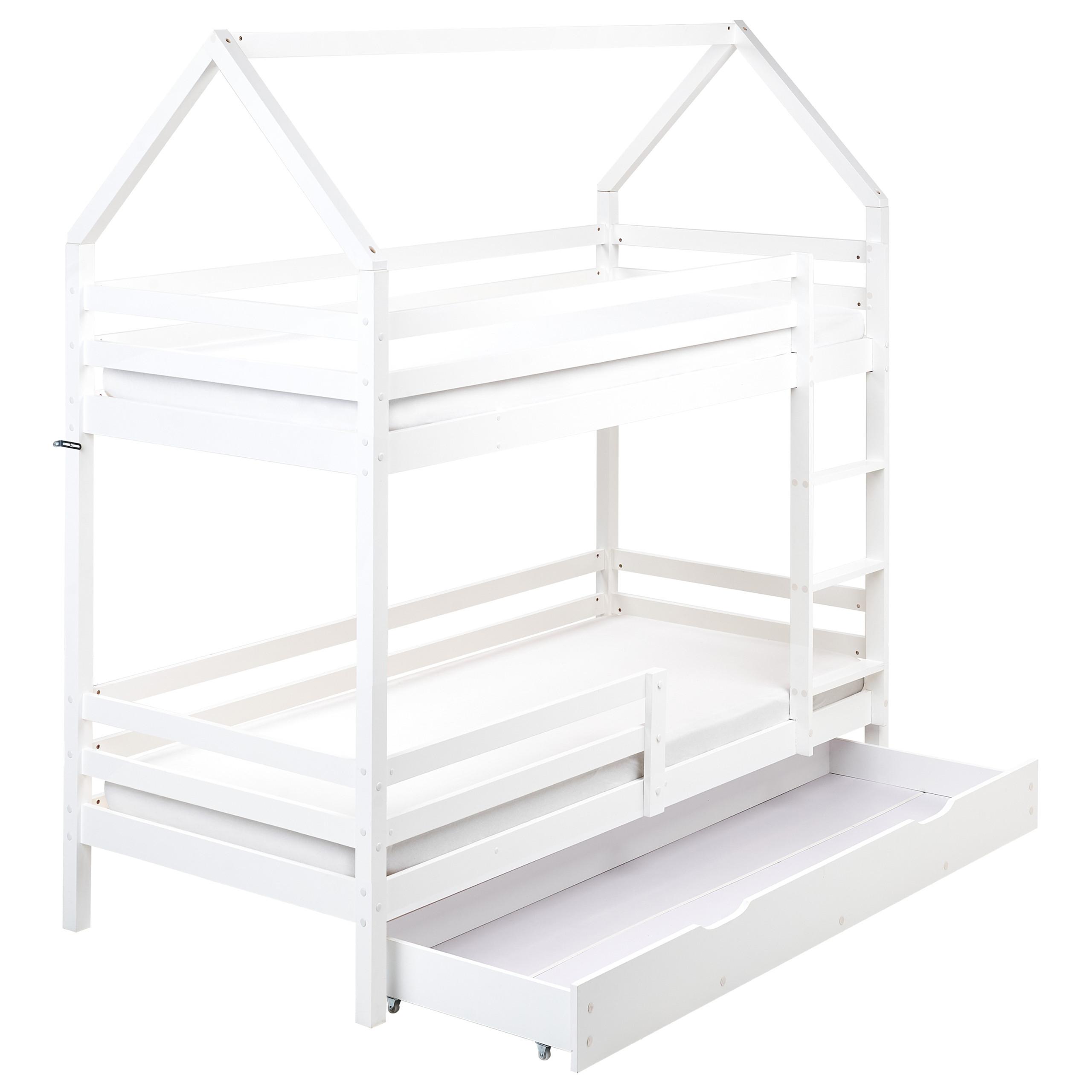 HOCHBETT mit Schaubladen 90x200 cm Weiß Girgols - Weiß, Holz (90/200cm) - Beliani