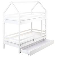 HOCHBETT mit Schaubladen 90x200 cm Weiß Girgols - Weiß, Holz (90/200cm) - Beliani