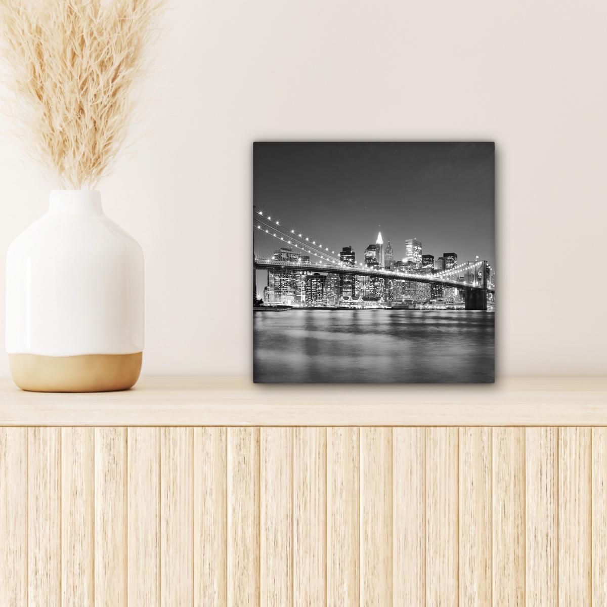 LEINWANDBILD New York - Brücke - Brooklyn - Schwarz und weiß - Architektur Deko Wohnzimmer 20x20 cm - Schwarz, Textil (20/20cm) - MuchoWow
