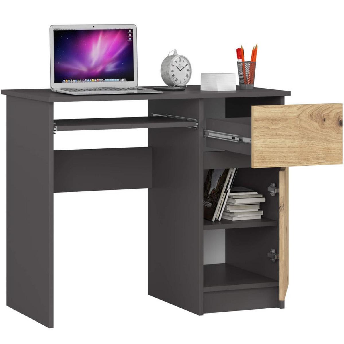 SCHREIBTISCH Graphit Grau, Eiche Artisan 77/90/50 - Graphitfarben/Eiche Artisan, Holzwerkstoff (124/52/77cm) - RAUMHIRSCH FURNITURE