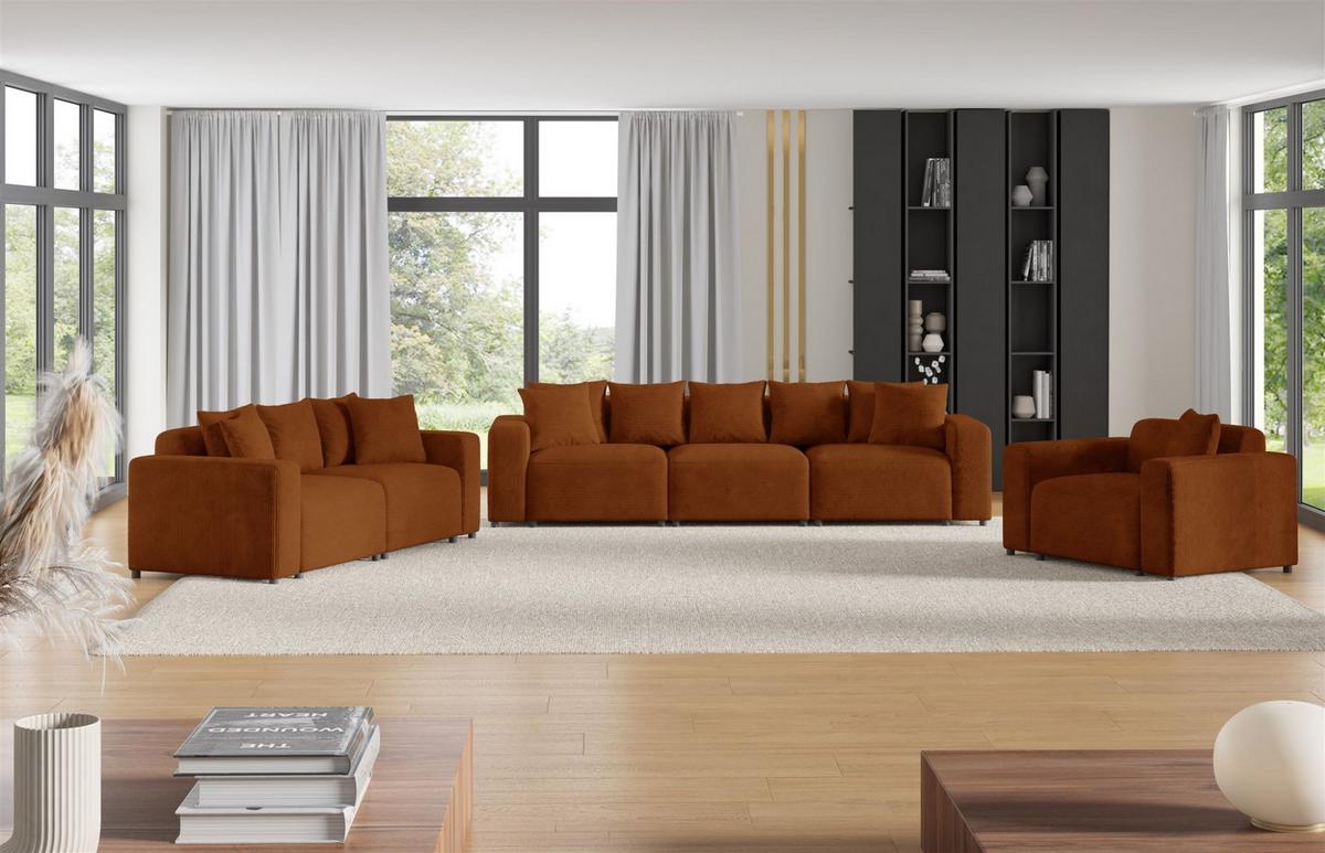 SOFA Megan 3-sitzer In Poso - Rotbraun, Holzwerkstoff/Textil (327/75/98cm) - Fun Möbel