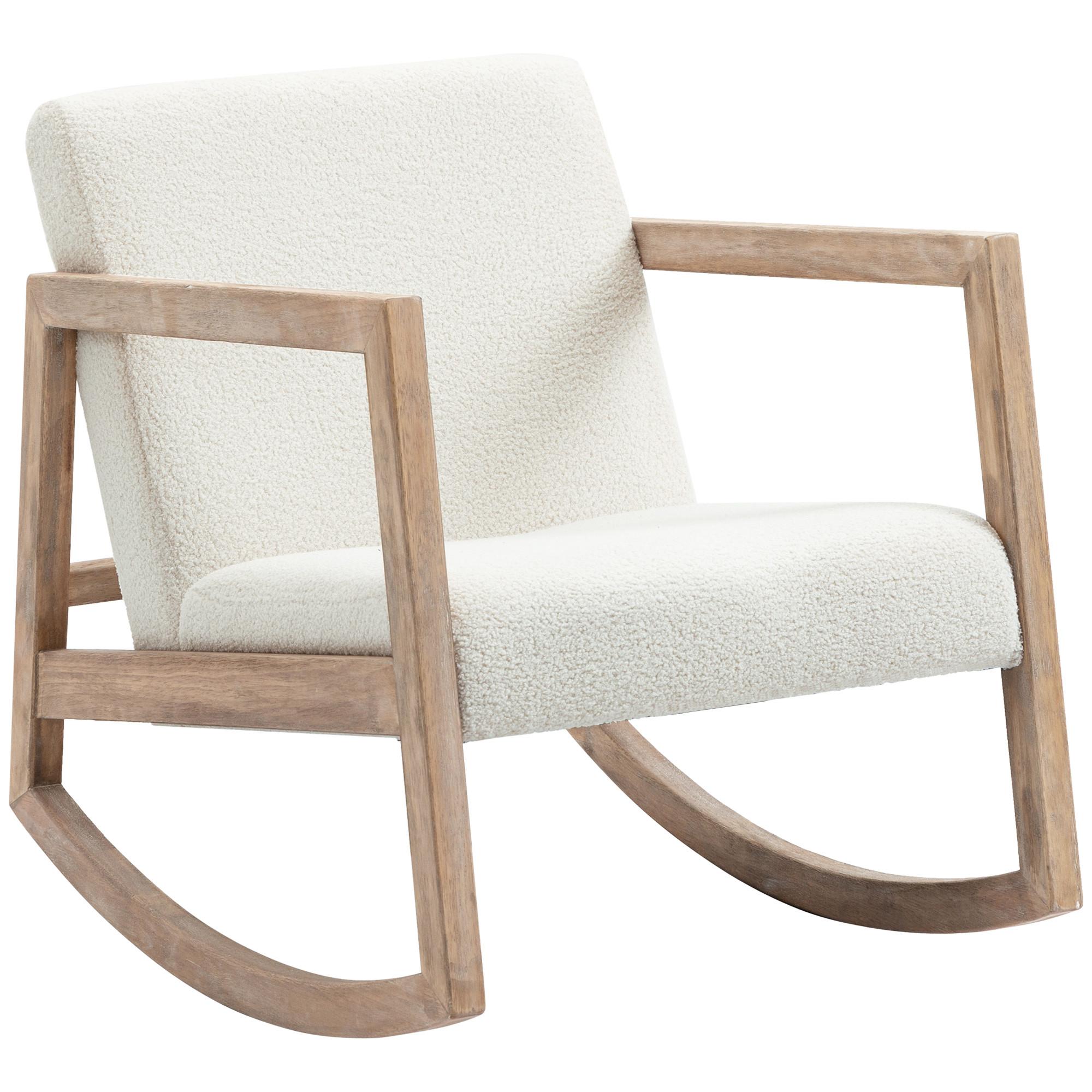 SCHAUKELSTUHL mit Holzrahmen Wohnzimmersessel Lounge Kautschukholz Cremeweiß - Creme, Kunststoff (76/77/60cm) - HOMCOM
