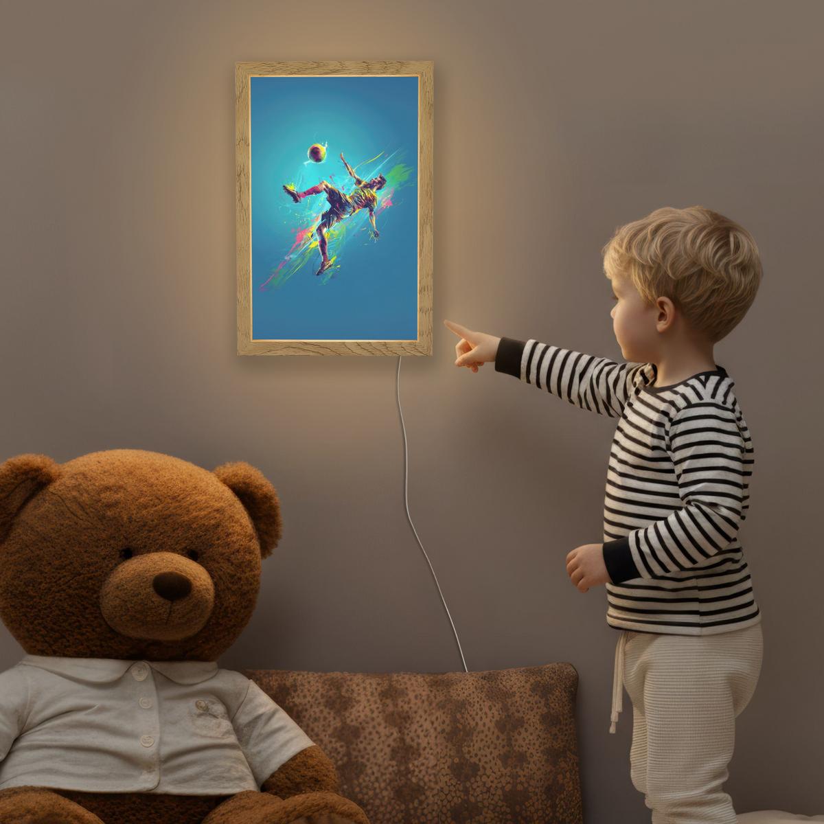 NACHTTISCHLAMPE Fußballer - Farbspritzer - Farbenfroh - Ball 20x30 cm - Blau, Holzwerkstoff (8/20/30cm) - OnlyWow