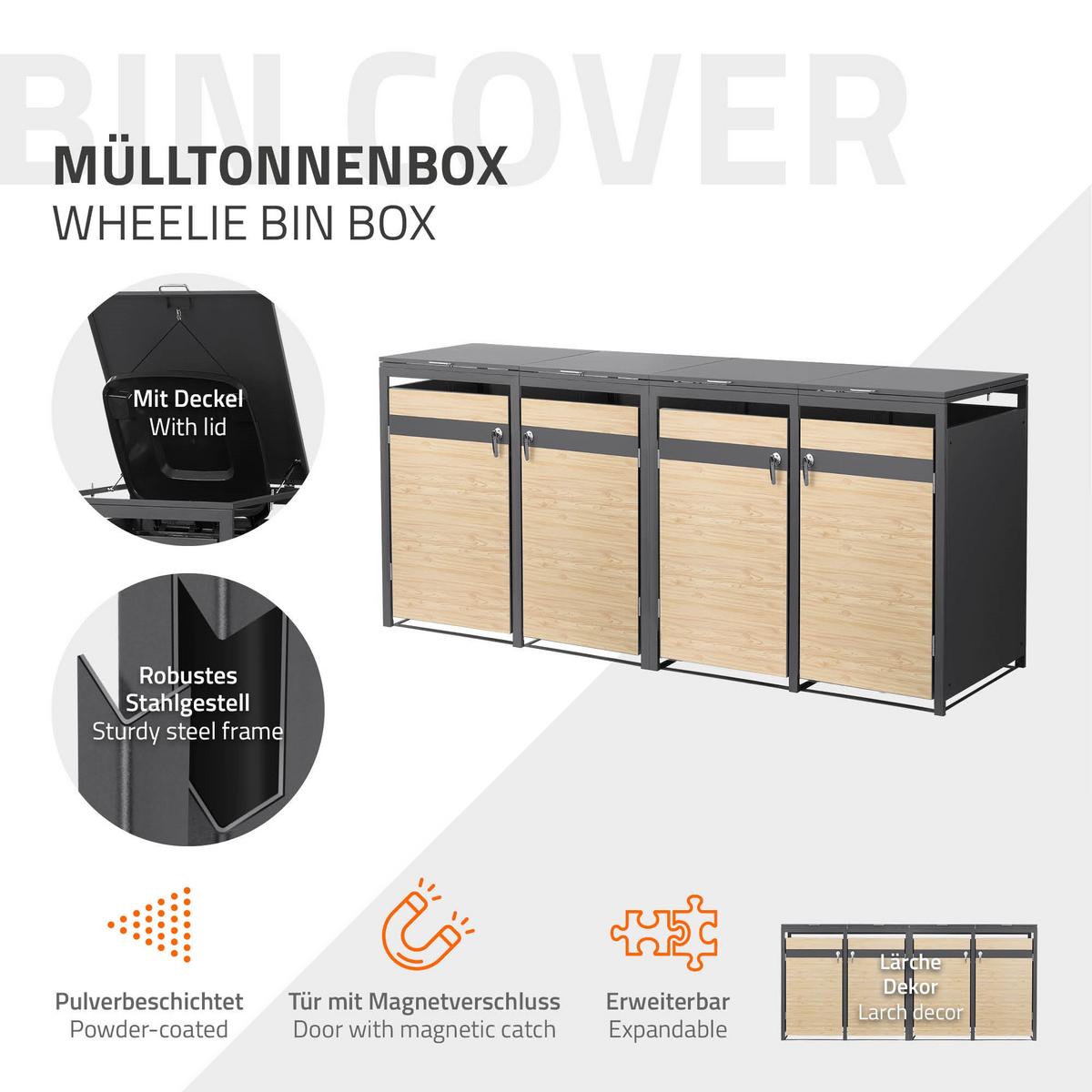 MÜLLTONNENBOX 4er Anthrazit-Holzoptik - Hellbraun, Metall (264/120/80cm) - ML-DESIGN