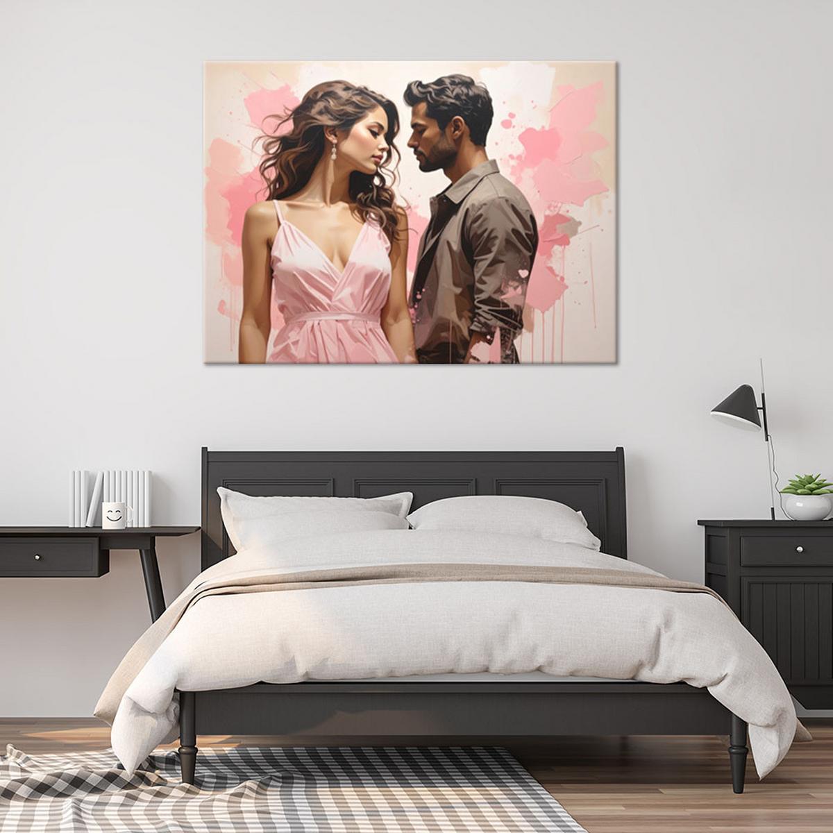 LEINWANDBILD, Elegantes Paar auf pastellrosa Hintergrund - Rosa, Textil (90/60cm) - Feeby