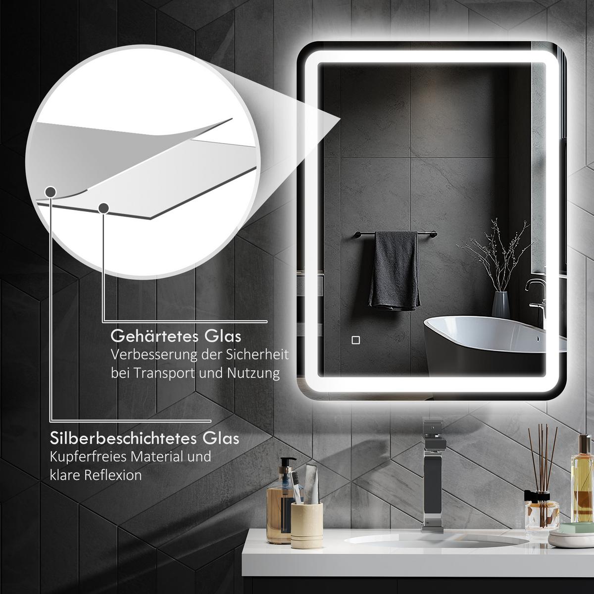 BADSPIEGEL Hartglas Silber - Silberfarben, Glas (60/4/80cm) - HOMCOM