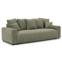 SCHLAFSOFA Calma mit Bettkasten im Bumpy-Design aus weichem Olive Plüschcord - Schwarz/Olivgrün, Holz/Kunststoff (239/88/98cm) - S-Style