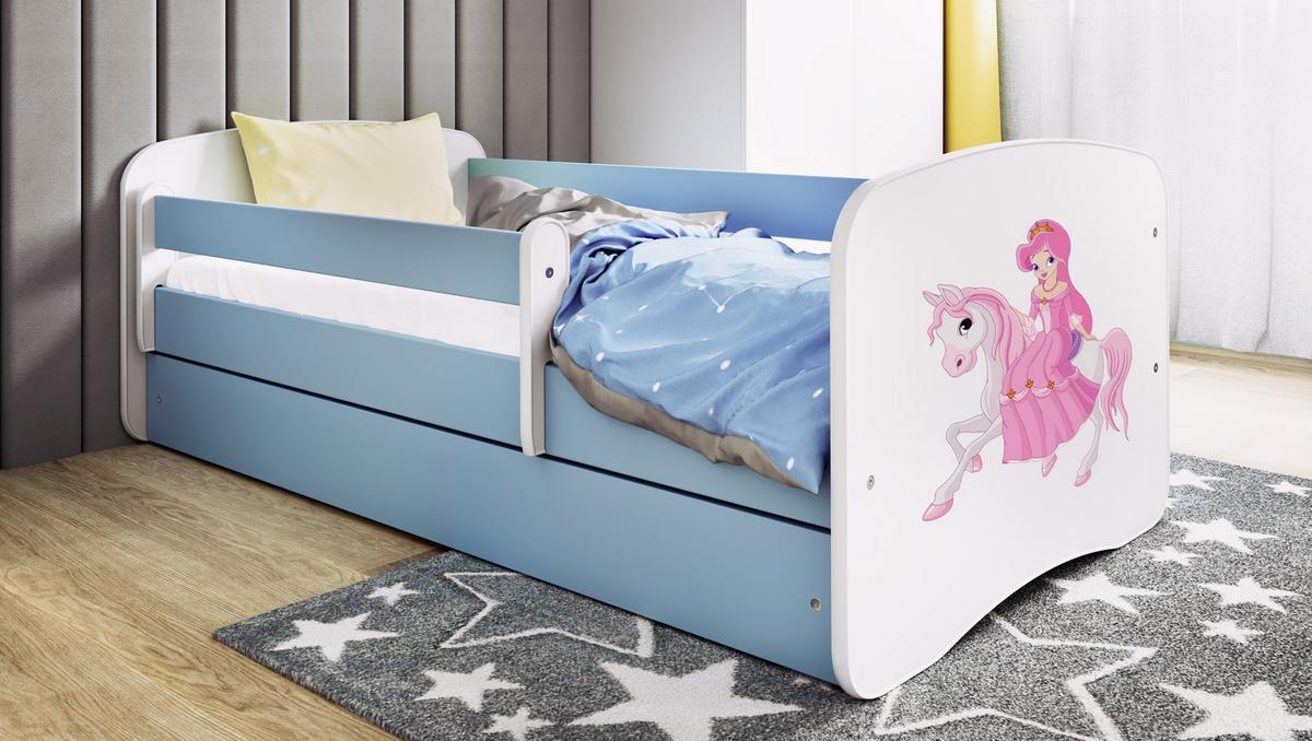 KINDERBETT Prinzessin zu Pferd mit Schublade und Matratze 140/70 - Blau, Holzwerkstoff (70/140cm) - RAUMHIRSCH FURNITURE