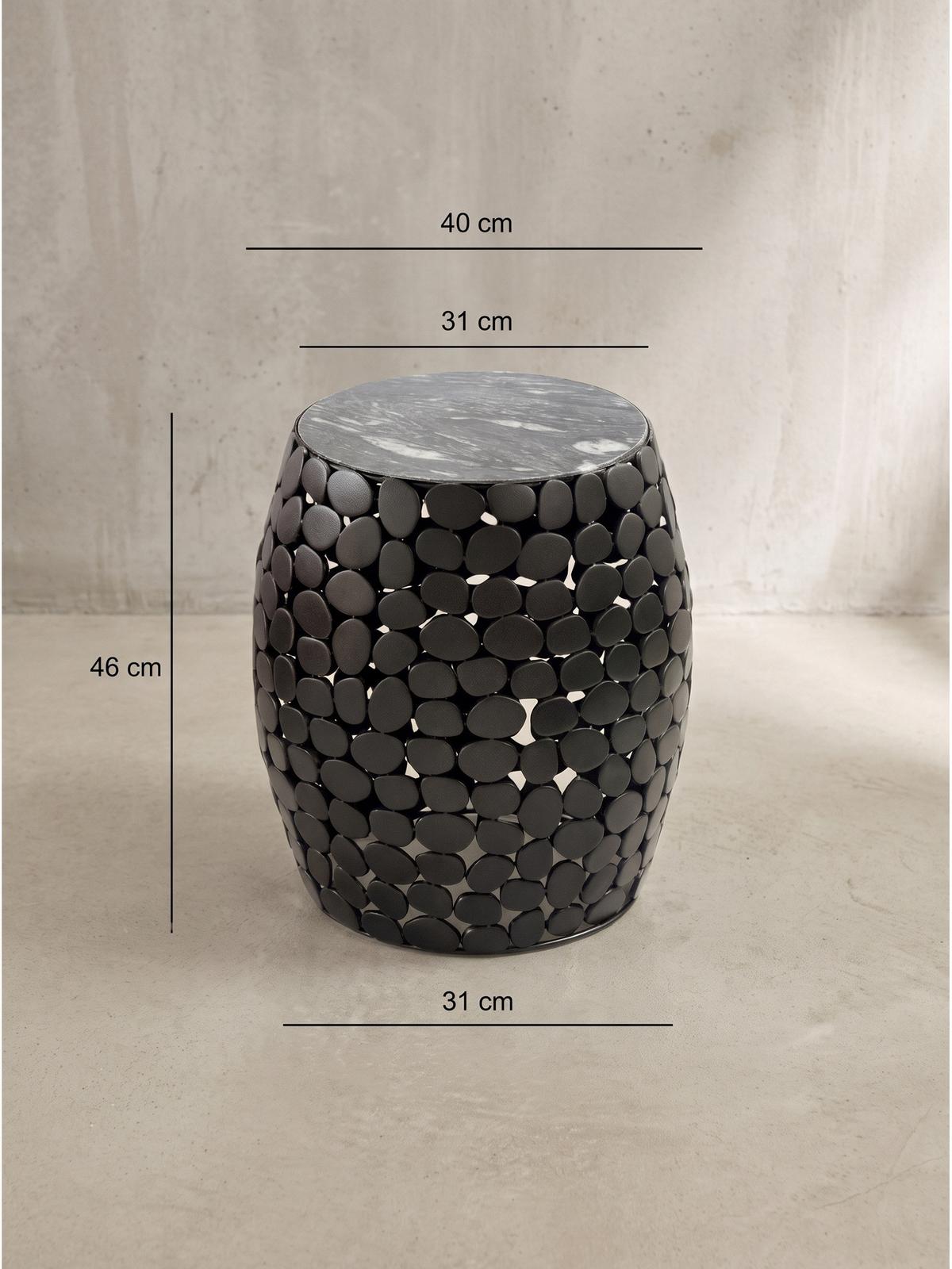 BEISTELLTISCH DIEMEL, Marmor, handgefertigt, Schwarz, Ø 40 x 46 cm - Schwarz, Stein/Metall (40/40/46cm) - KADIMA DESIGN