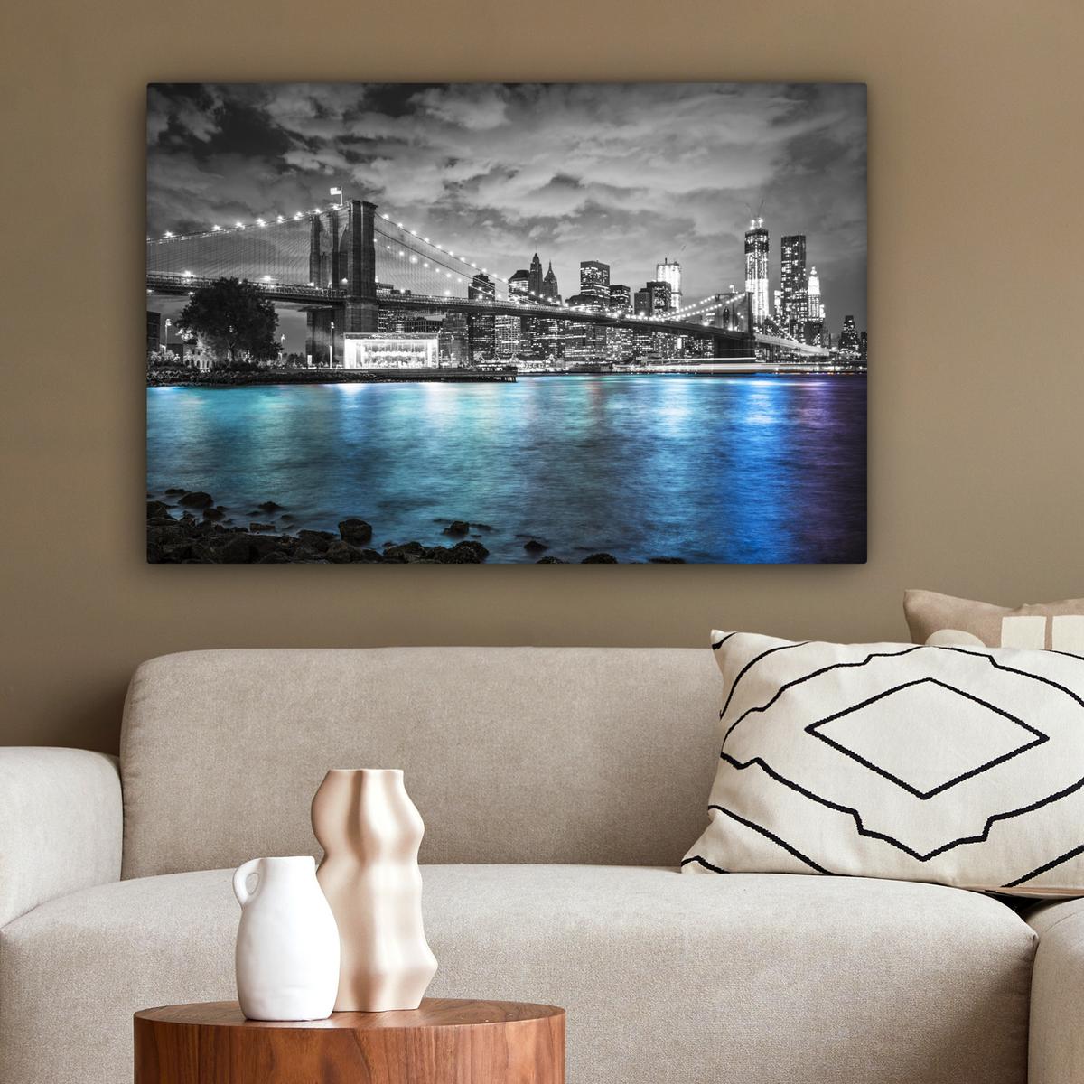 LEINWANDBILD New York - Skyline - Stadt - Blau Gemälde 60x40 cm - Blaugrau, Textil (60/40cm) - MuchoWow