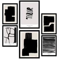 POSTER Set Mit 6 Japanische Tuschekunst Schwarzweiß A3 & A4 Schwarzer Rahmen - Schwarz, Papier (29/3cm) - Nacnic