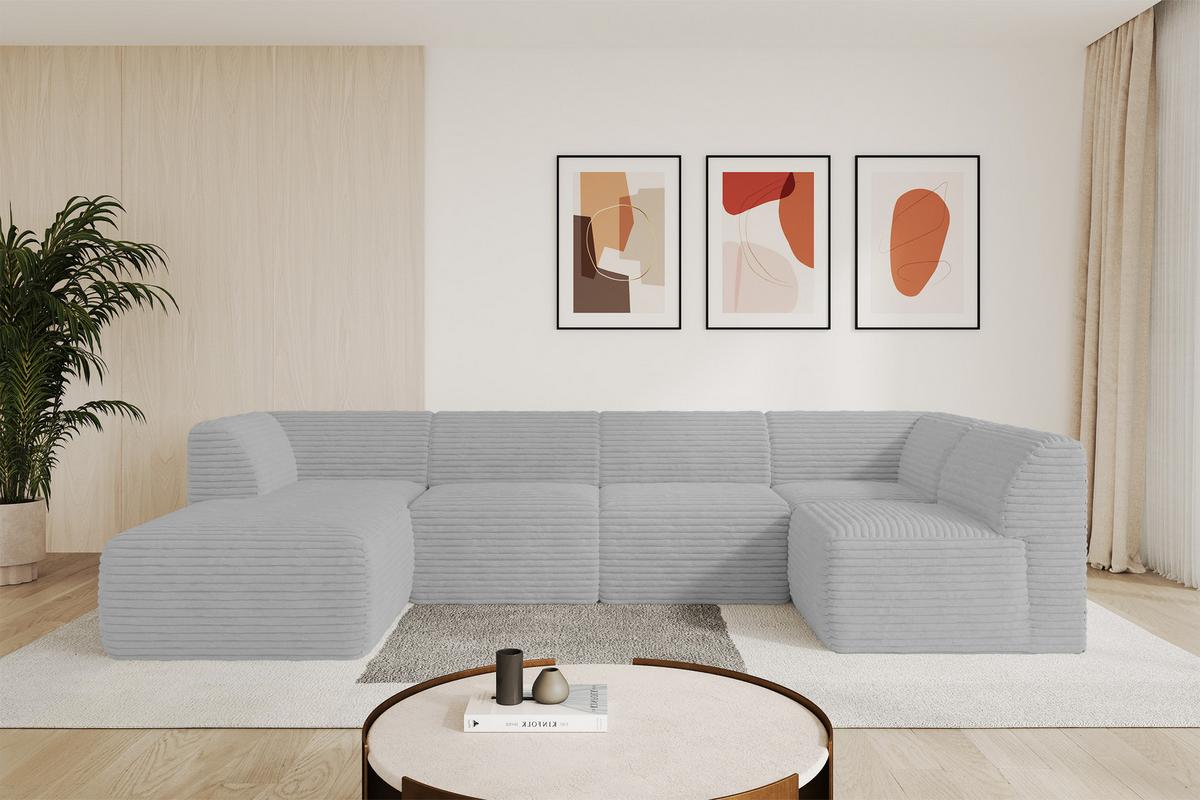 WOHNLANDSCHAFT Ottomane Links MOVO-L 345x180x78 cm Grau Cord - Graphitfarben, Holzwerkstoff/Kunststoff (345/78/180cm) - ALTDECOR