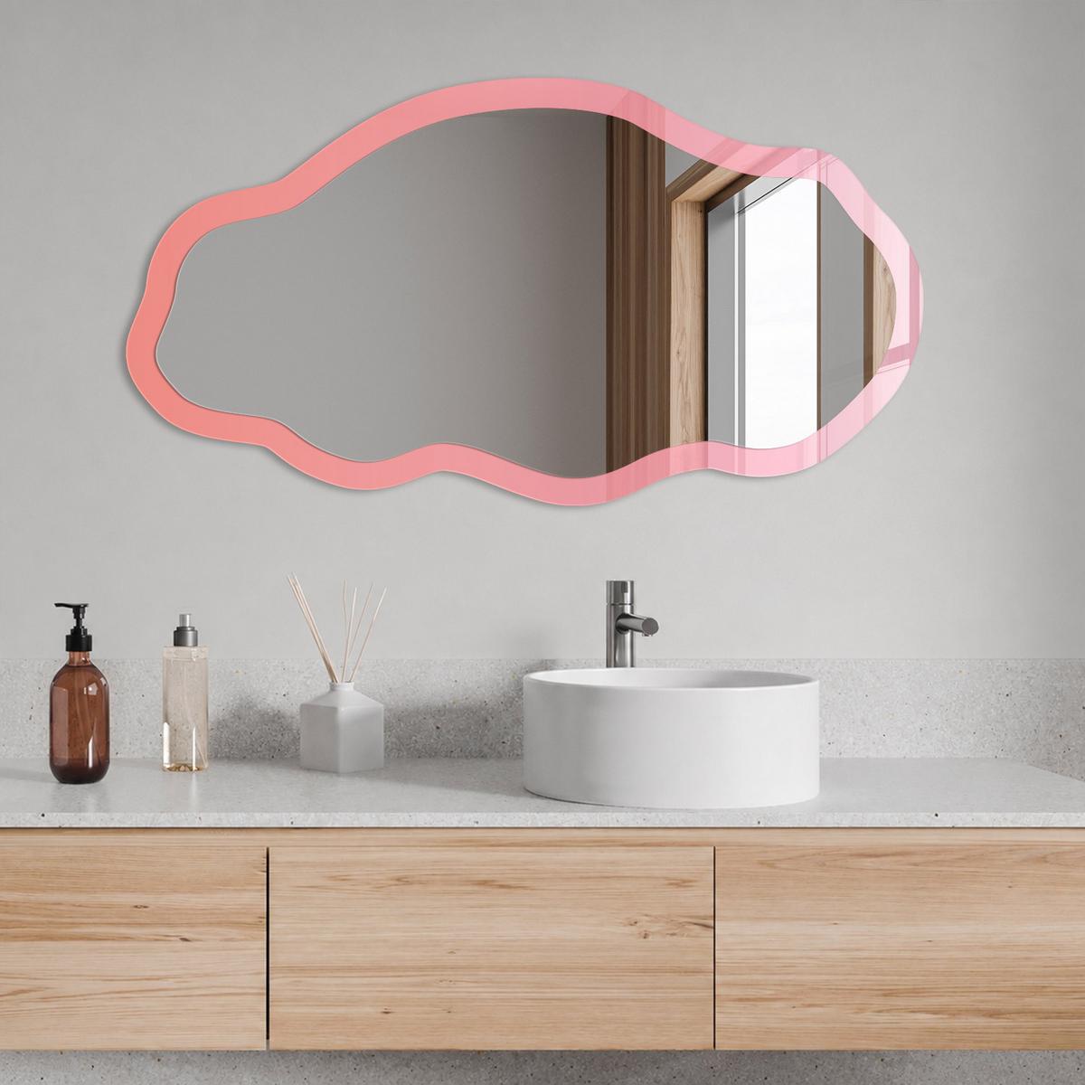 SPIEGEL 90x45 cm asymmetrisch mit Druck - Rosa-Orange - Transparent, Glas (45/90/0.4cm) - TULUP