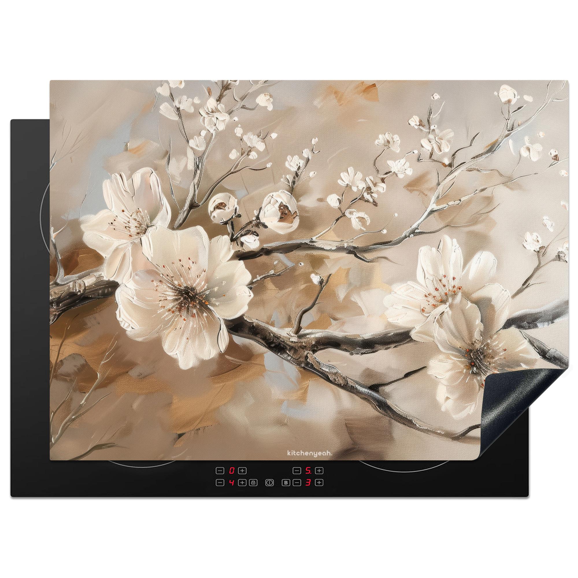 HERDABDECKPLATTE Blumen - Abstrakt - Gemalt - Beige Herdabdeckung Induktionsfeld 70x52 cm - Kaschmir, Kunststoff (70/52/0.2cm) - MuchoWow