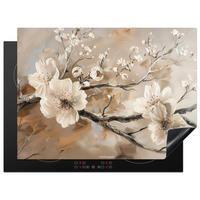 HERDABDECKPLATTE Blumen - Abstrakt - Gemalt - Beige Herdabdeckung Induktionsfeld 70x52 cm - Kaschmir, Kunststoff (70/52/0.2cm) - MuchoWow