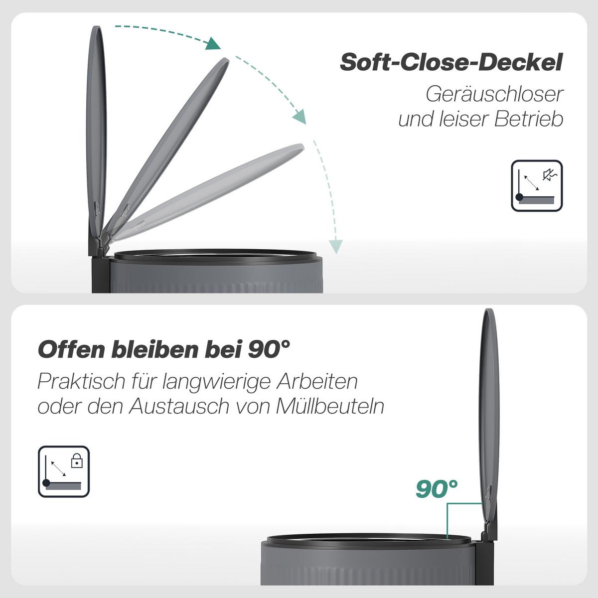 MÜLLEIMER Metall Kunststoff Dunkelgrau - Dunkelgrau, Metall (30/60.5/36cm) - HOMCOM