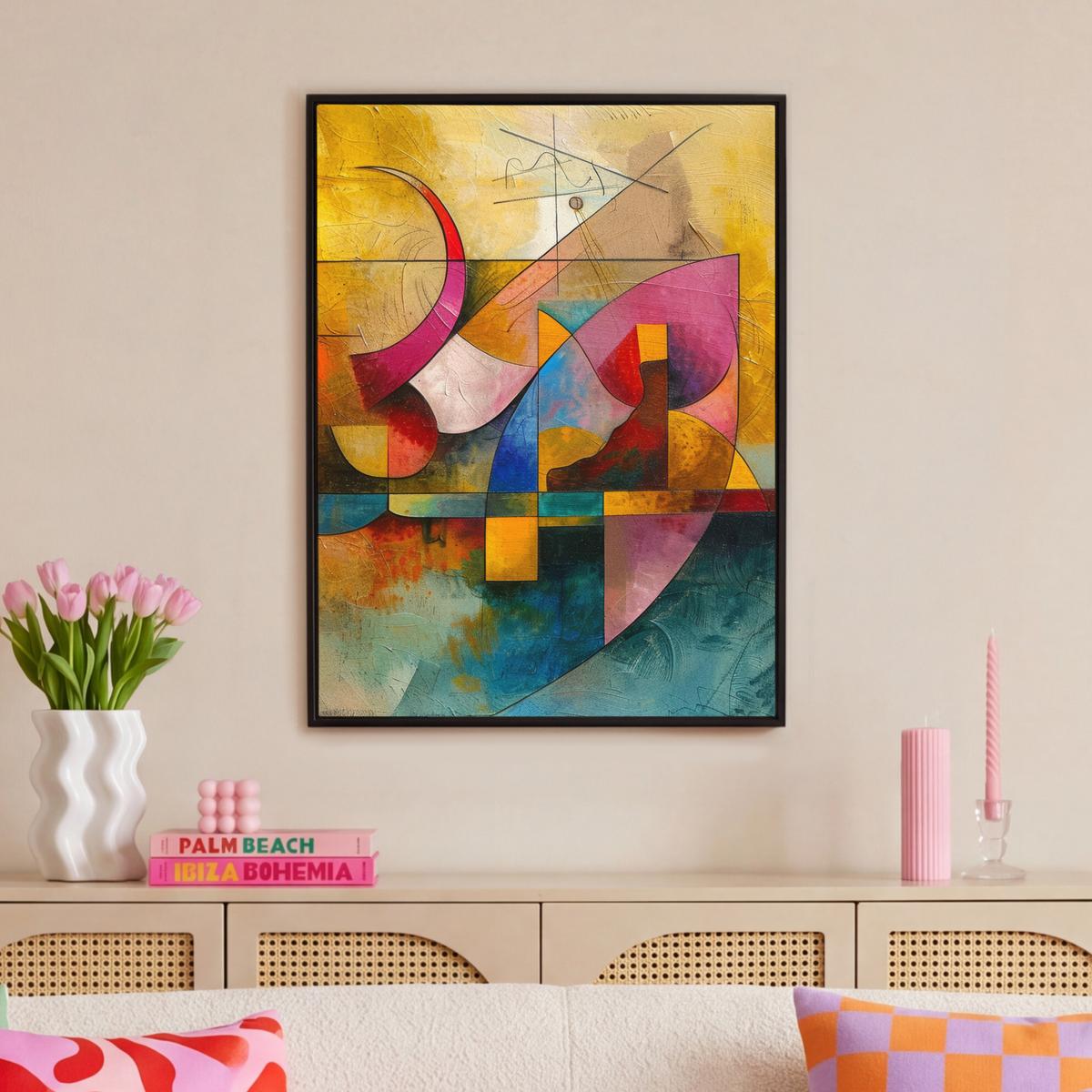 LEINWAND Bilder mit Rahmen - Kunst - Abstrakt - Modern - 70x100 - Gelb, Textil (70/100cm) - MuchoWow