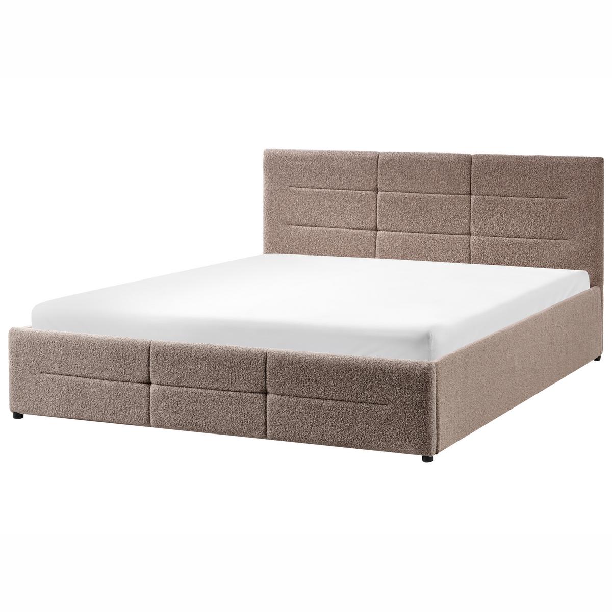 BETT mit Stauraum 160/200 cm Bouclé Taupe Massognes - Taupe, Textil (160/200cm) - Beliani