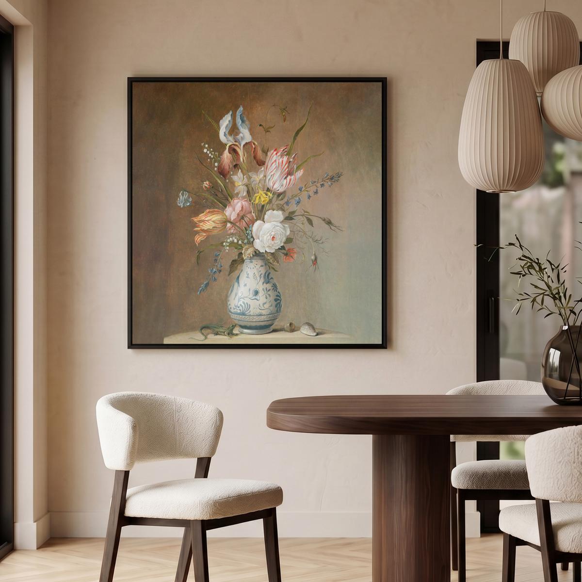 LEINWAND Bilder mit Rahmen - Alte Meister - Blumen - Balthasar van der Ast - 90x90 - Hellbraun, Textil (90/90cm) - MuchoWow