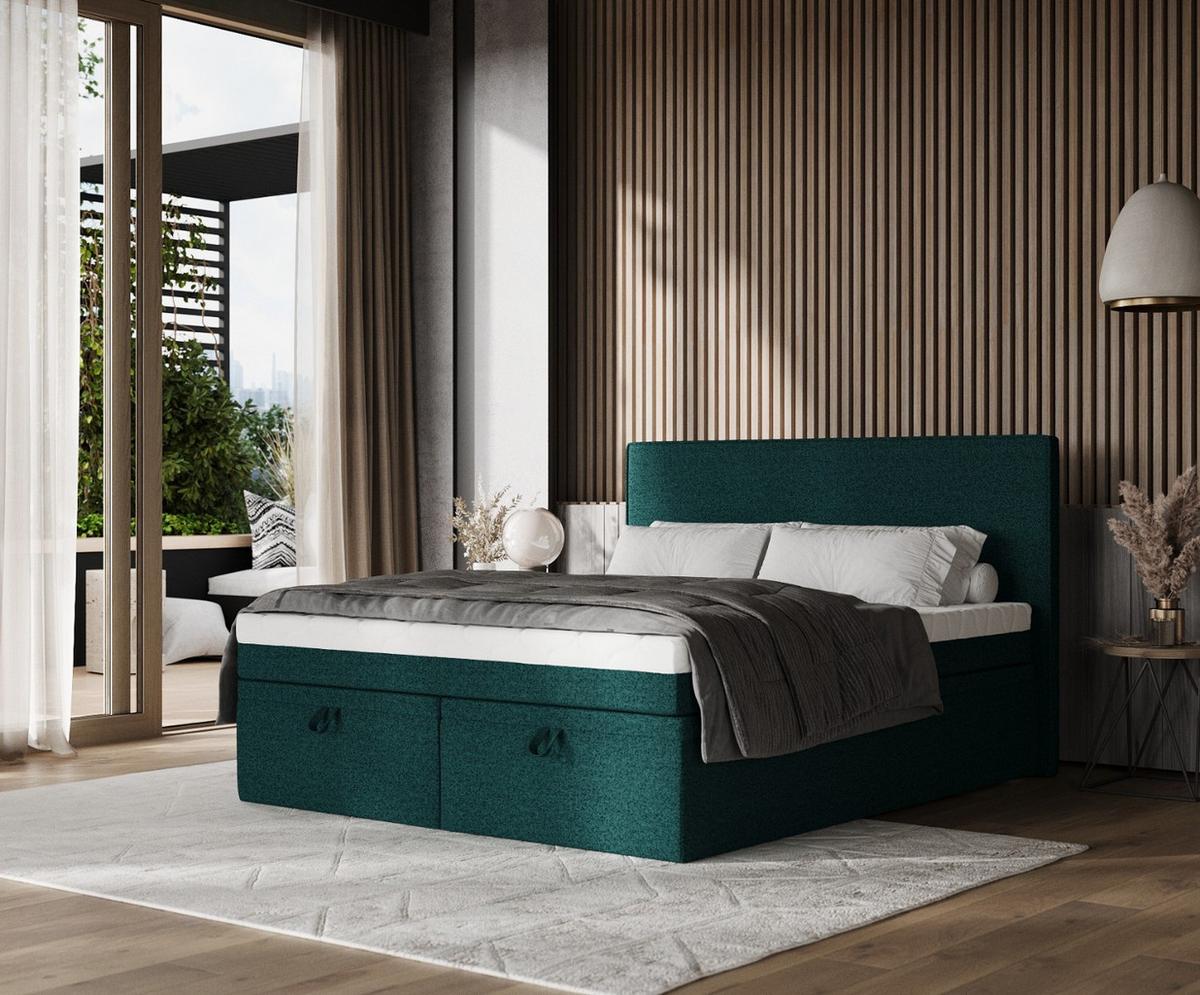 BOXBETT Zalla 140/200 cm Grün im Riva Stoff - Schwarz/Grün, Holz/Holzwerkstoff (140/200cm) - AltaBeds