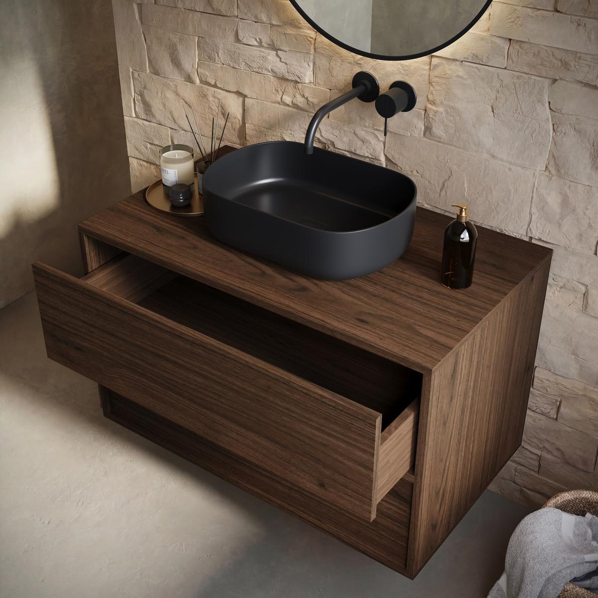 WASCHBECKENUNTERSCHRANK Mali 2 Schubladen Walnuss Braun - 80 x 46 x 49 cm - Eichefarben/Walnussfarben, Holz (80/49/46cm) - Badplaats